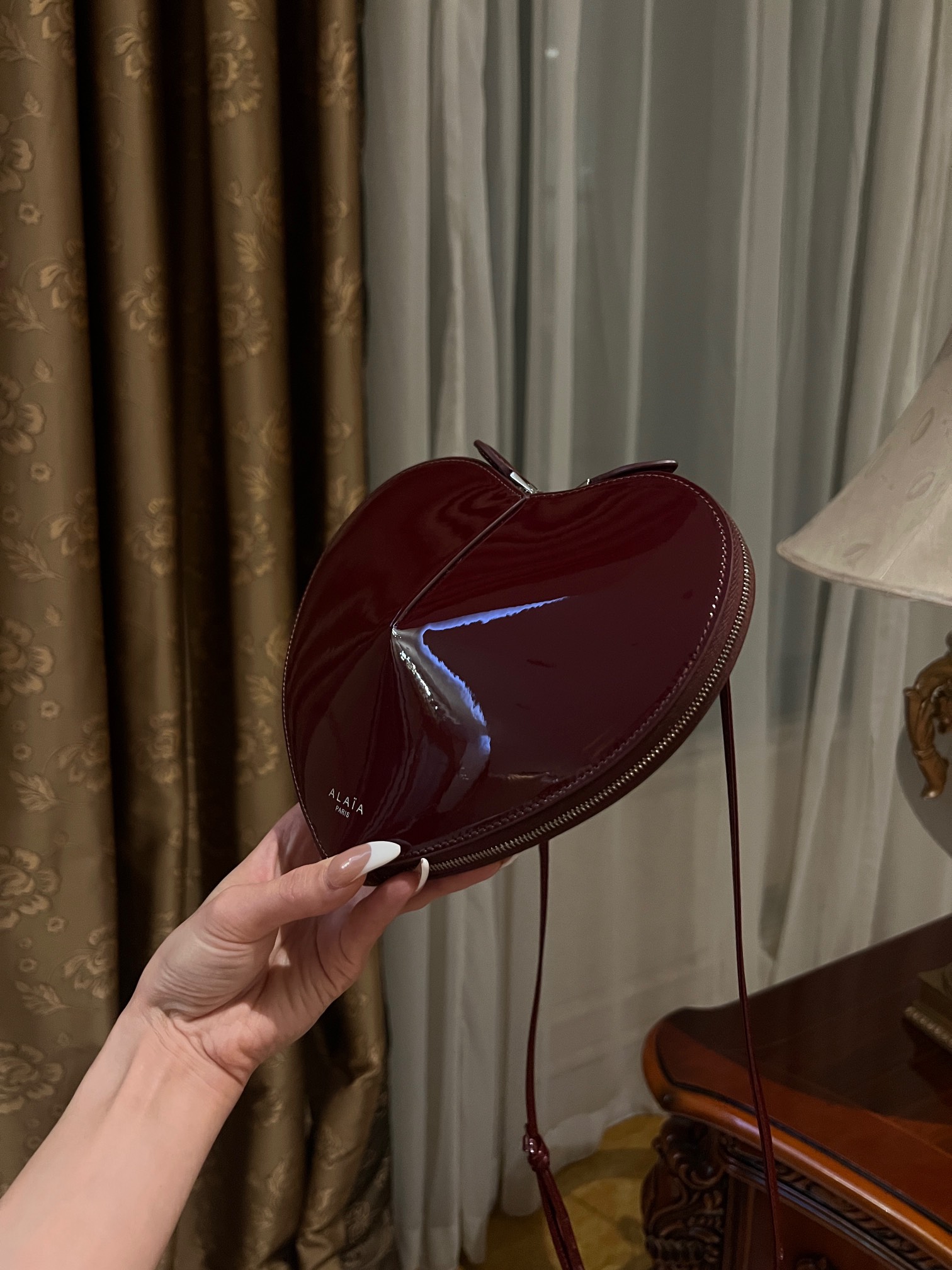 ALAIA Patent Calfskin Le Coeur Bag Garnet Red 1536287