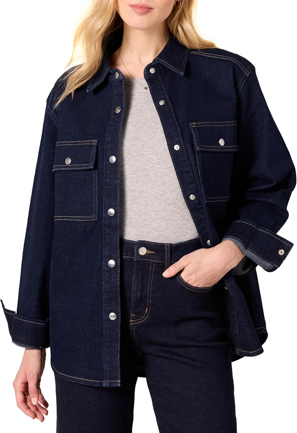 Amazon Essentials Women’s Oversized-Fit Heavyweight Denim Shirt Jacket