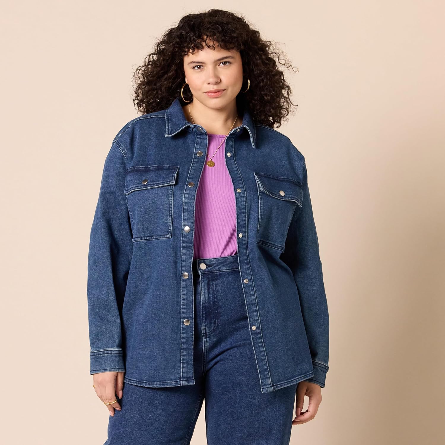 Amazon Essentials Women’s Oversized-Fit Heavyweight Denim Shirt Jacket