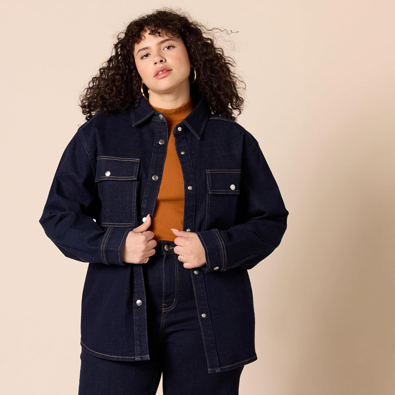 Amazon Essentials Women’s Oversized-Fit Heavyweight Denim Shirt Jacket