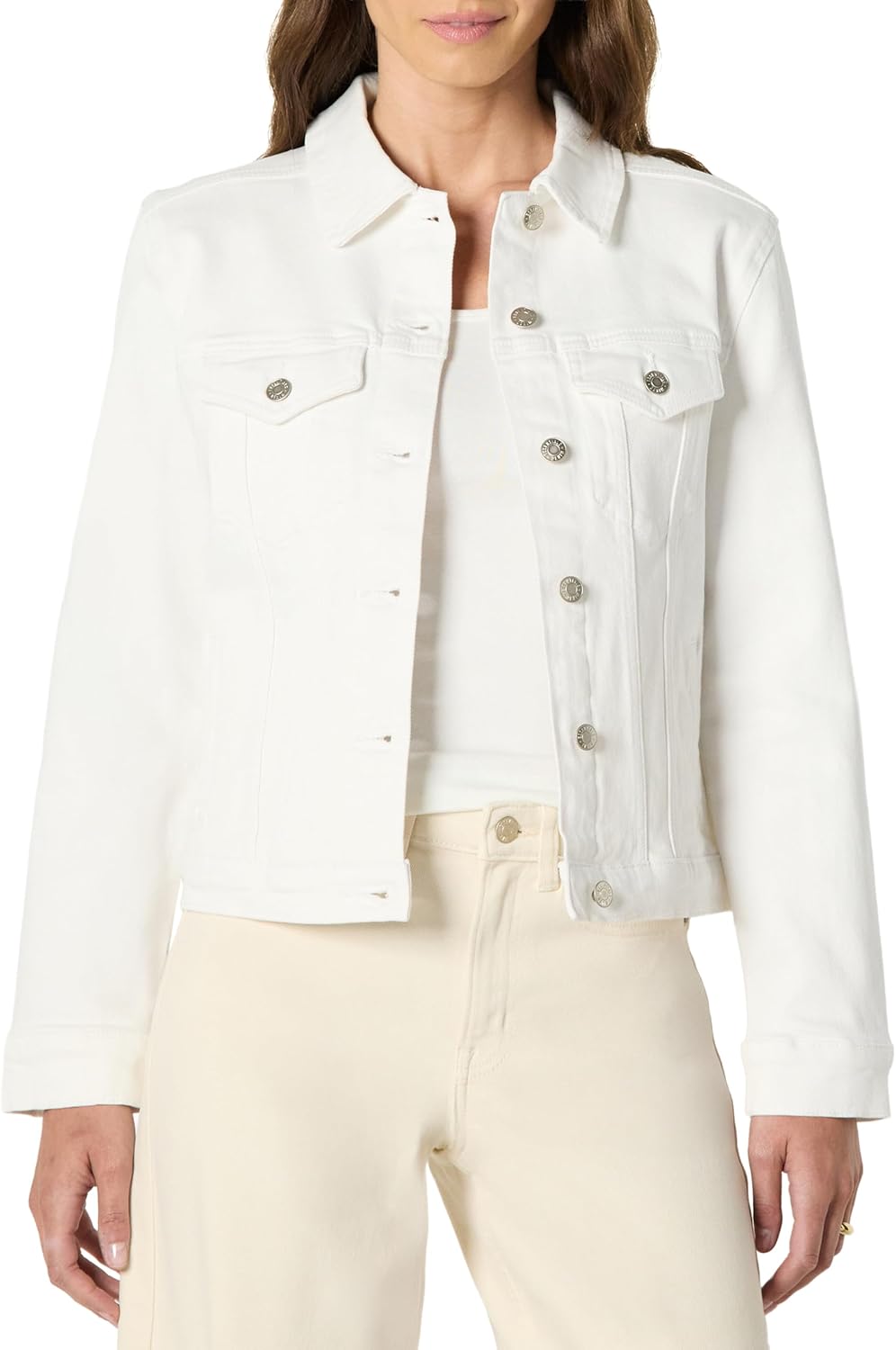 Amazon Essentials Women’s Regular-Fit Low Stretch Denim Button-Front Trucker Jacket