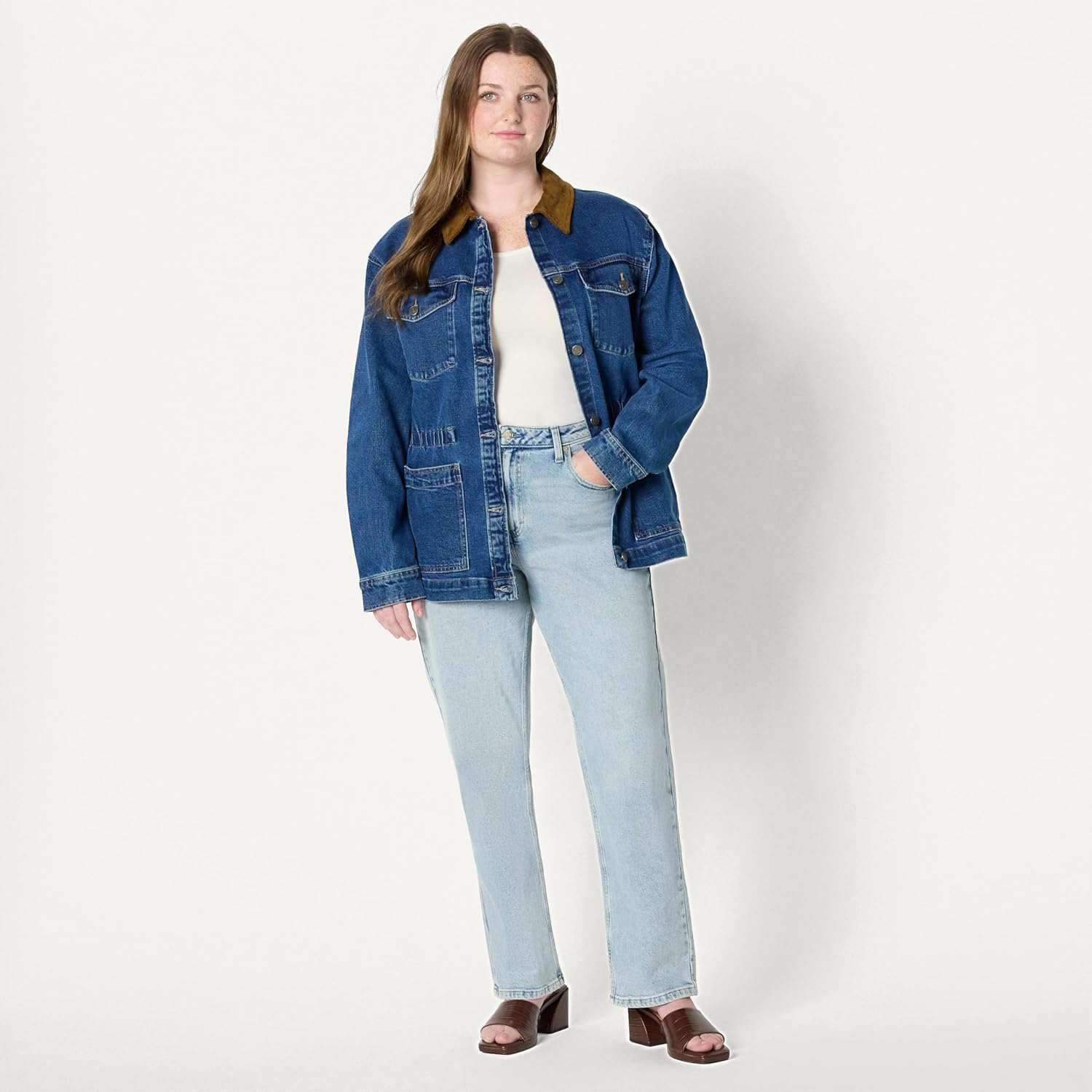 Amazon Essentials Women’s Regular-Fit Low Stretch Denim Cinched Waist Barn Jacket