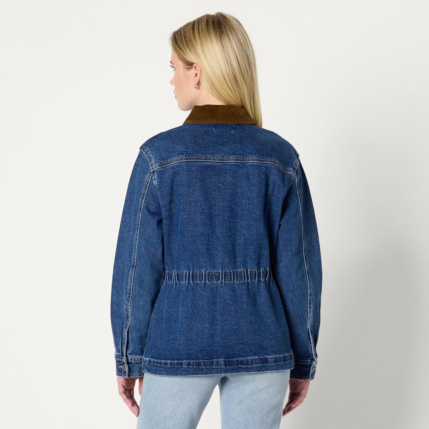 Amazon Essentials Women’s Regular-Fit Low Stretch Denim Cinched Waist Barn Jacket
