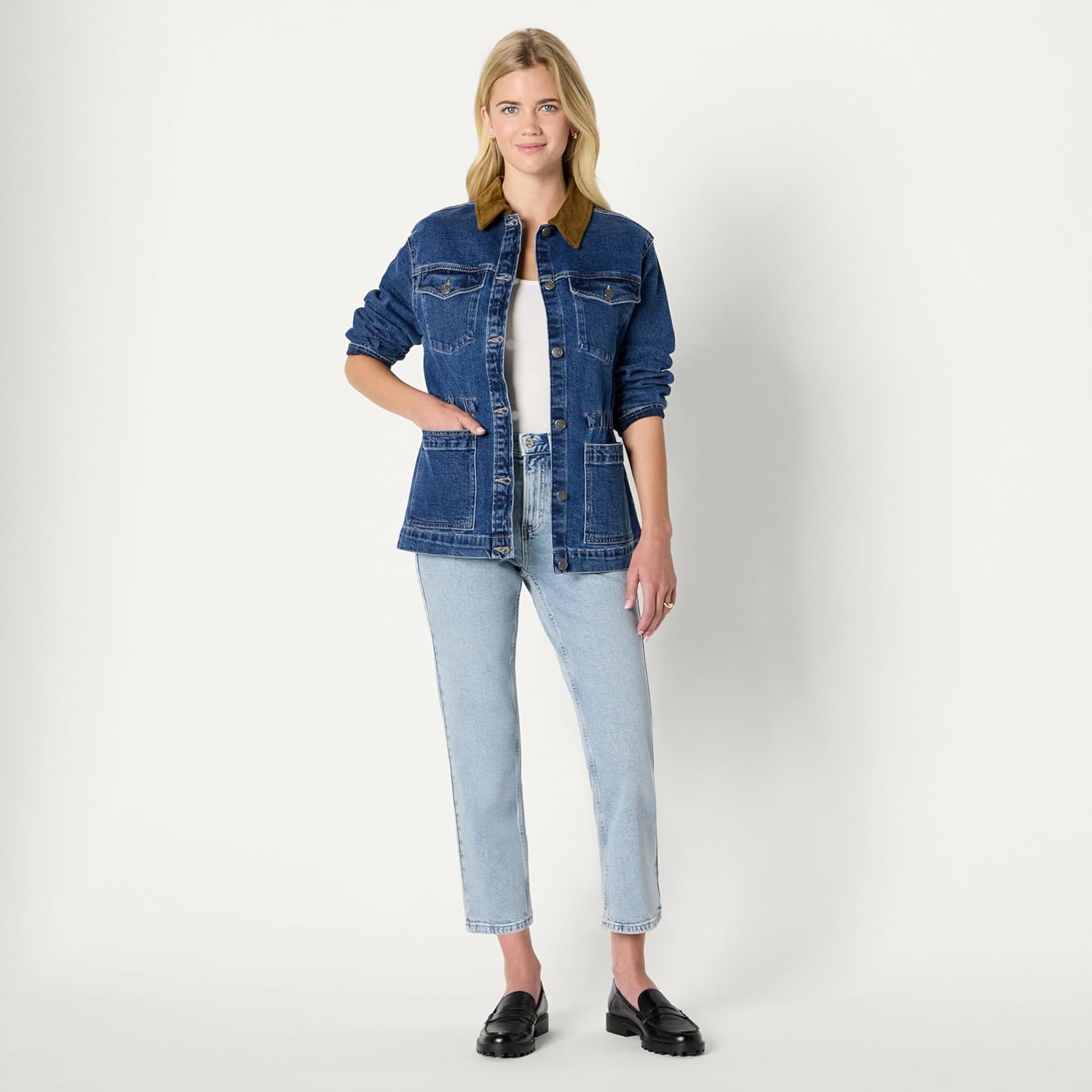 Amazon Essentials Women’s Regular-Fit Low Stretch Denim Cinched Waist Barn Jacket