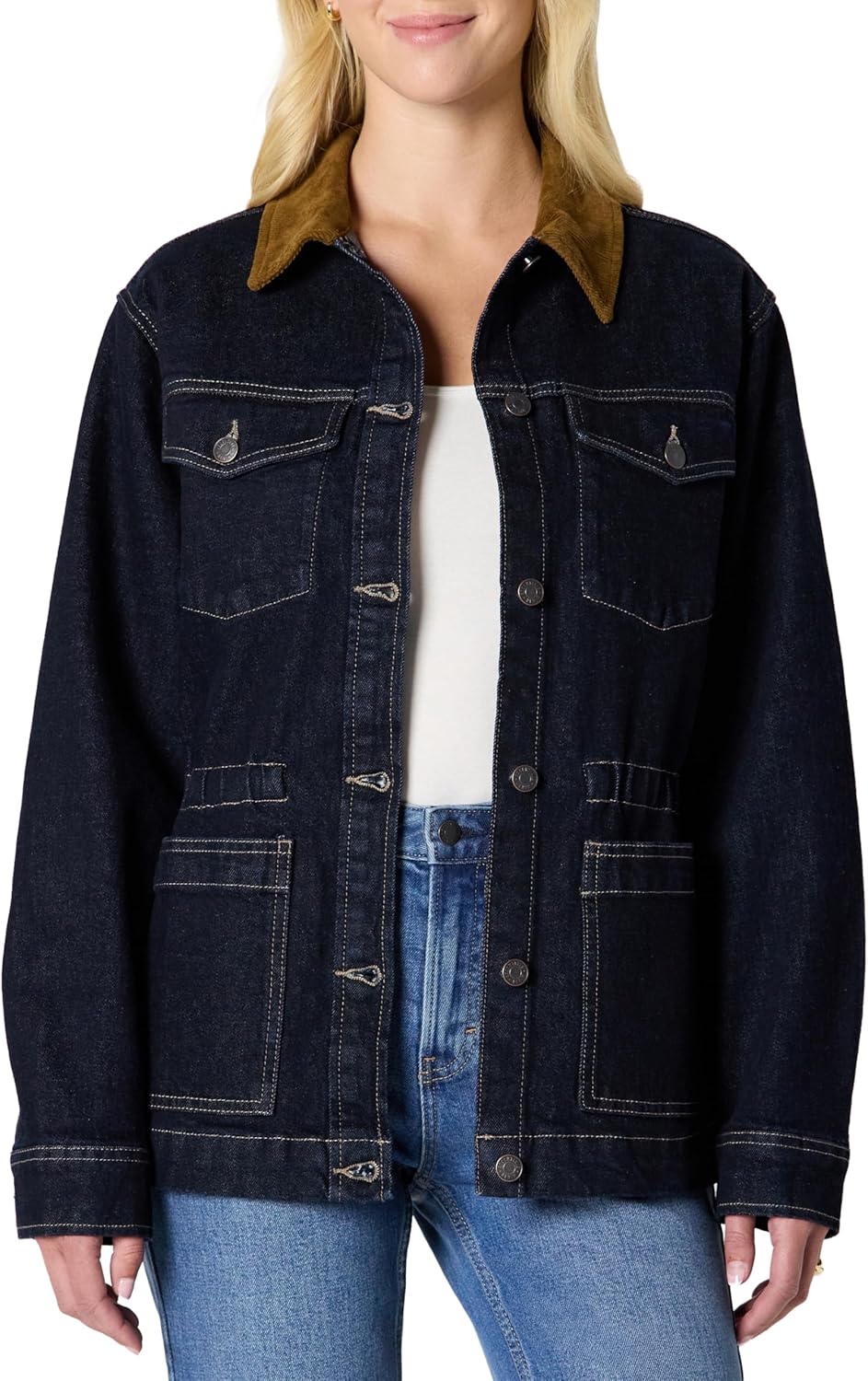 Amazon Essentials Women’s Regular-Fit Low Stretch Denim Cinched Waist Barn Jacket