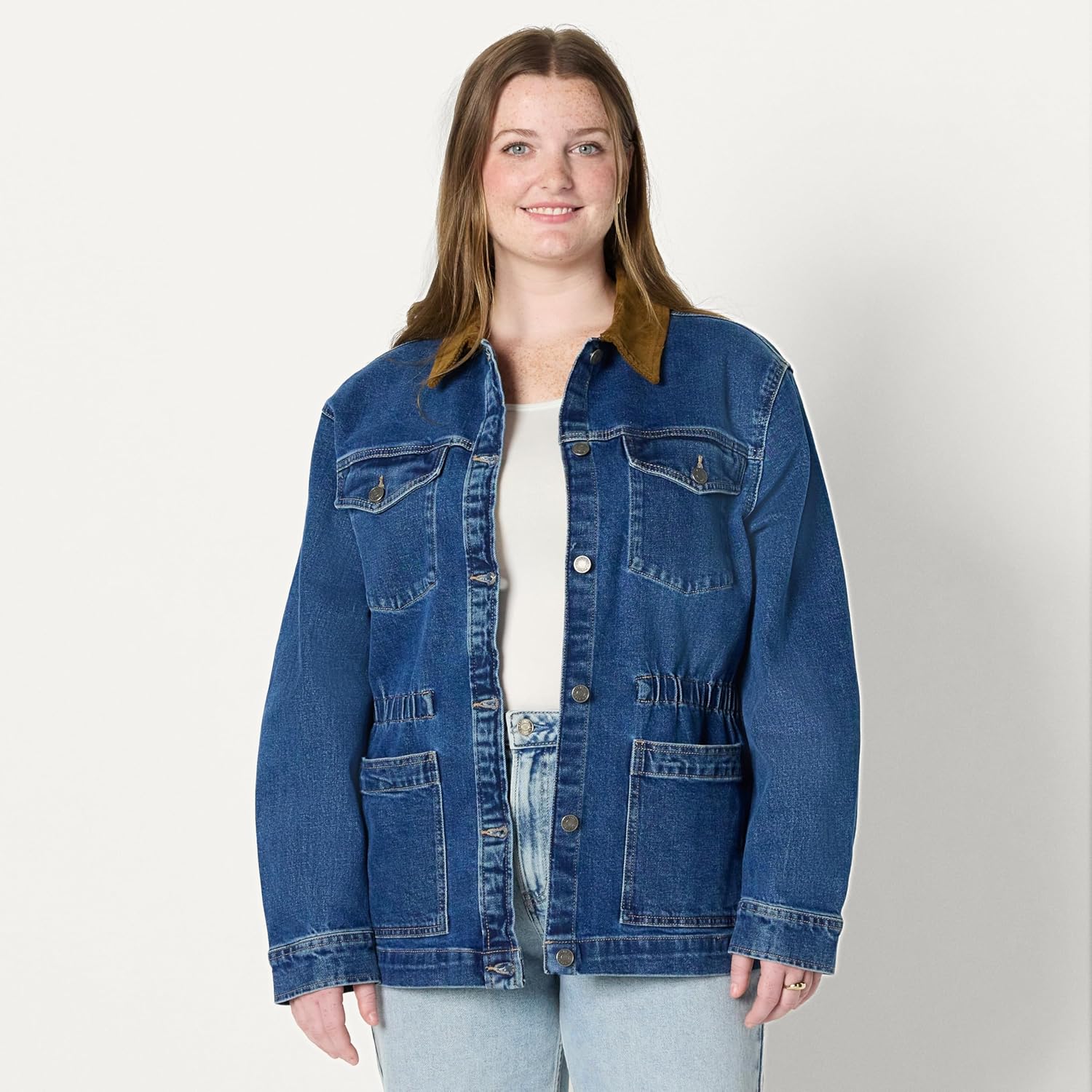 Amazon Essentials Women’s Regular-Fit Low Stretch Denim Cinched Waist Barn Jacket