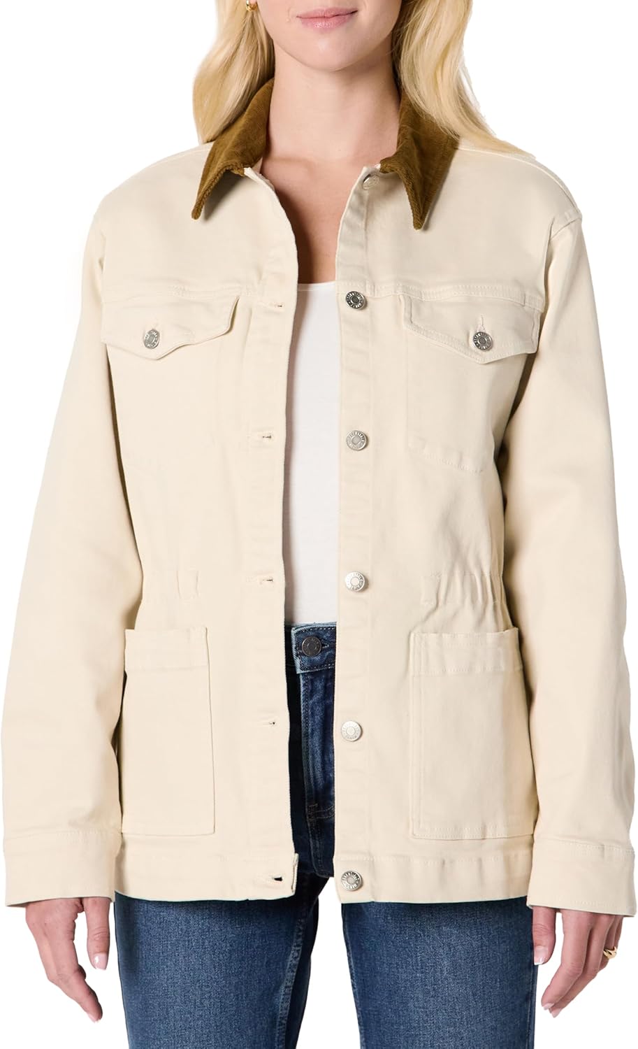 Amazon Essentials Women’s Regular-Fit Low Stretch Denim Cinched Waist Barn Jacket