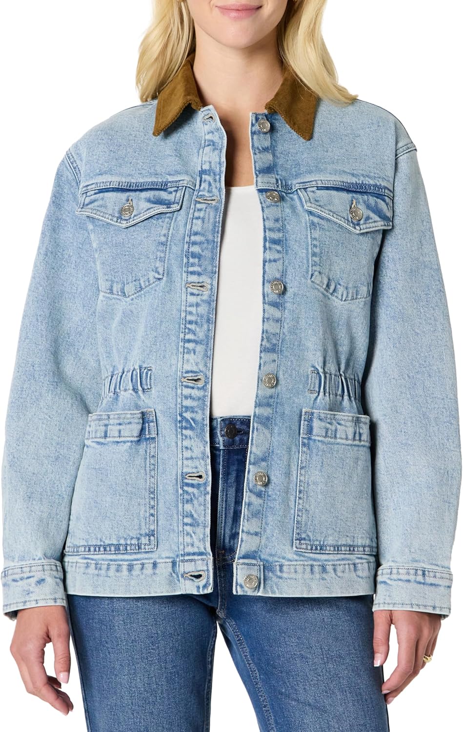 Amazon Essentials Women’s Regular-Fit Low Stretch Denim Cinched Waist Barn Jacket