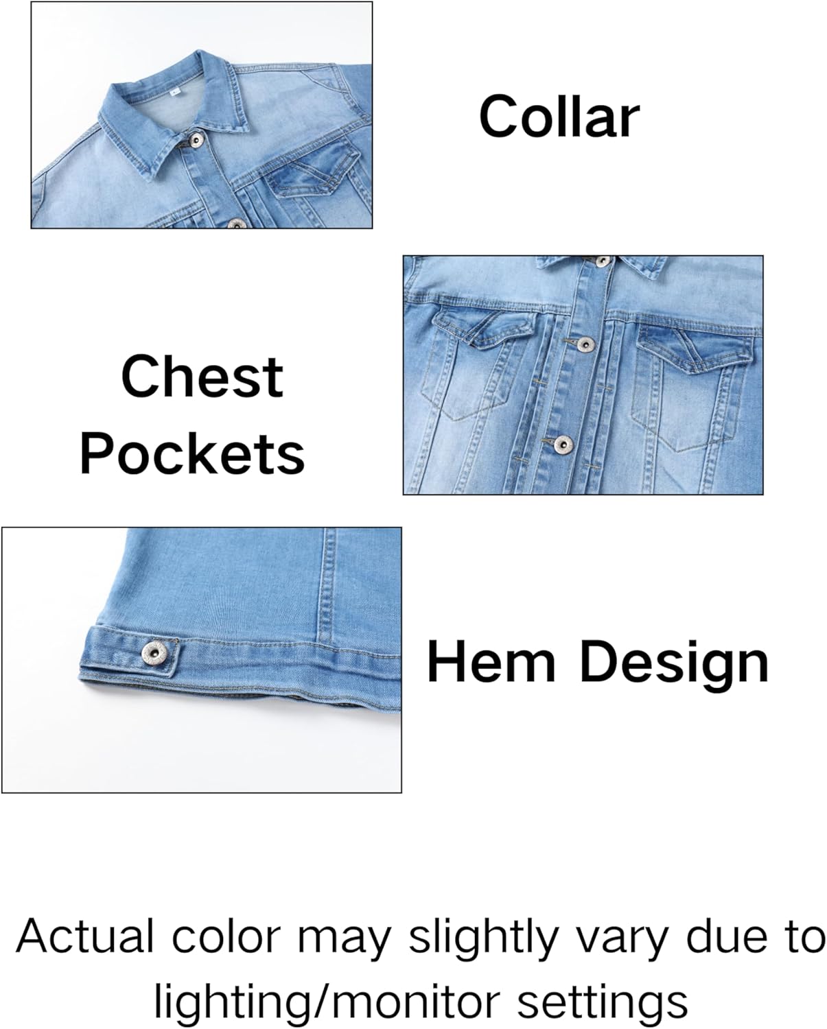 AMEBELLE Women’s 3\/4 Sleeve Strech Distress Slim Crop Denim Jean Trucker Jacket