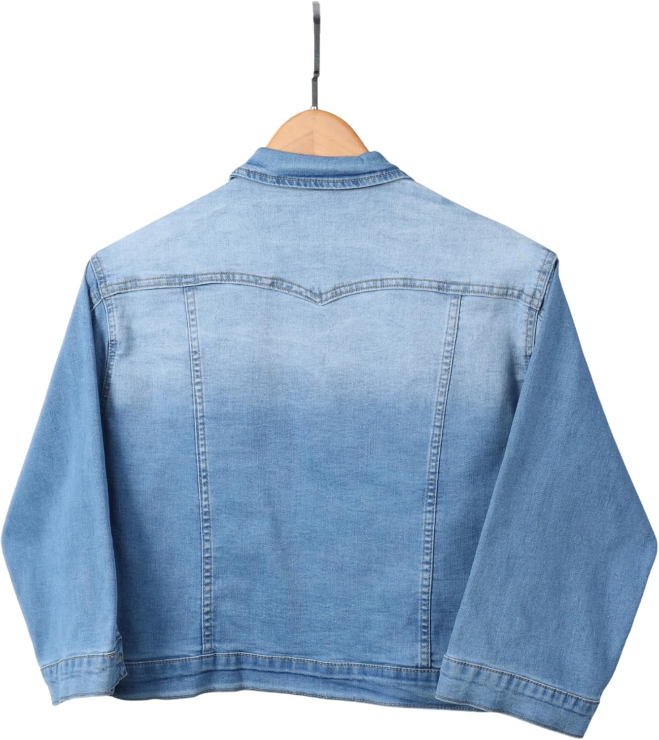 AMEBELLE Women’s 3\/4 Sleeve Strech Distress Slim Crop Denim Jean Trucker Jacket