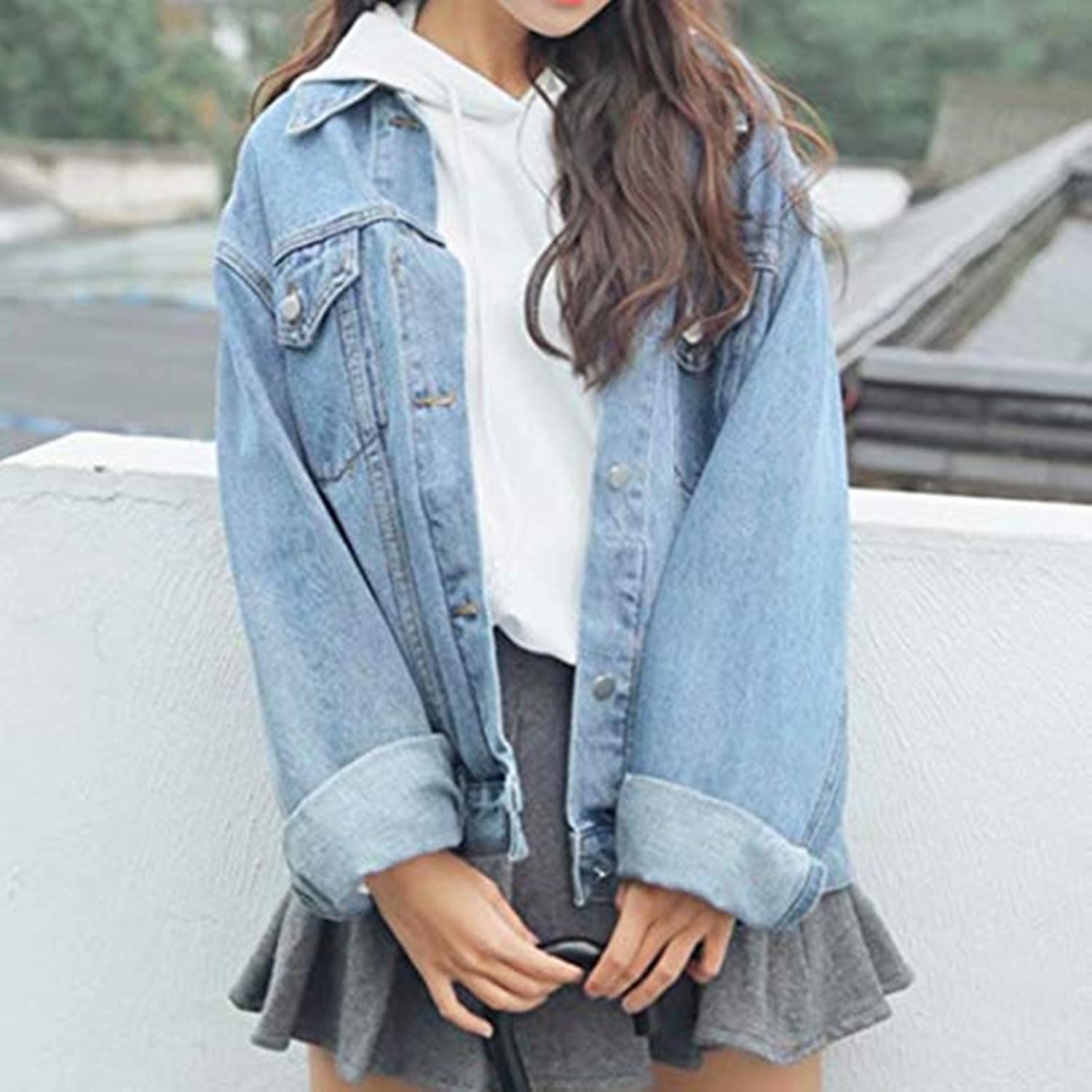 Ankecity Women’s Boyfriend Denim Jackets Long Sleeve Loose Jean Coats Oversize\u2026