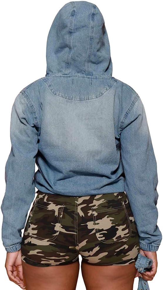 Aomice Women’s Half Zip Denim Hoodie Pullover Jackets Jean Tops