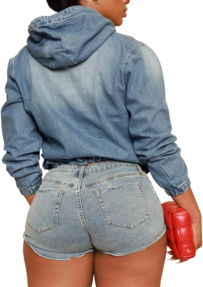 Aomice Women’s Half Zip Denim Hoodie Pullover Jackets Jean Tops