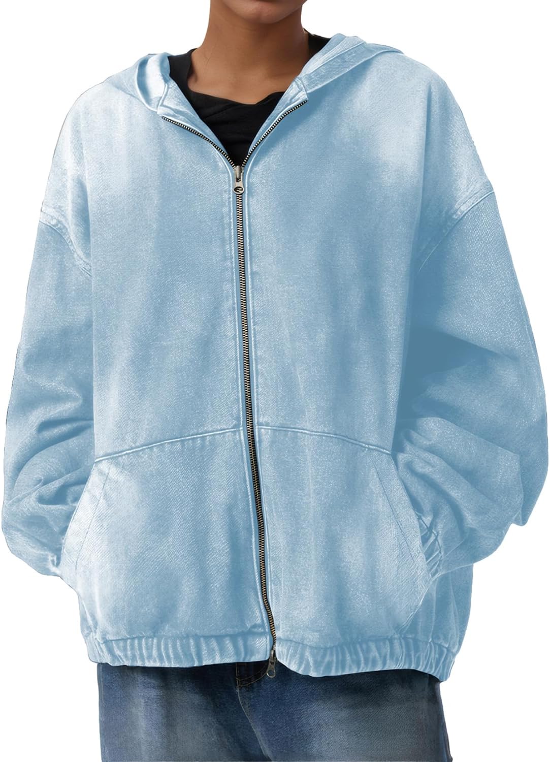 Aomice Women’s Zip Up Denim Hoodie Sweatshirt Jean Jacket Coats with Pockets