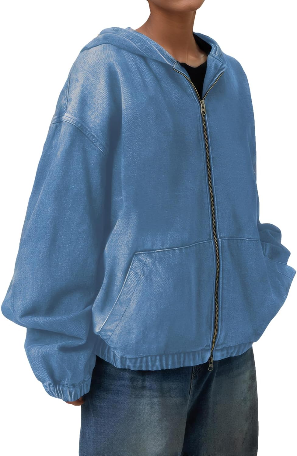 Aomice Women’s Zip Up Denim Hoodie Sweatshirt Jean Jacket Coats with Pockets