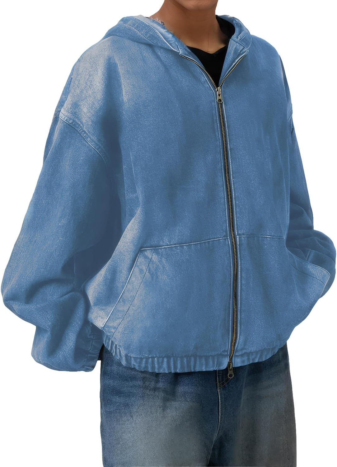 Aomice Women’s Zip Up Denim Hoodie Sweatshirt Jean Jacket Coats with Pockets