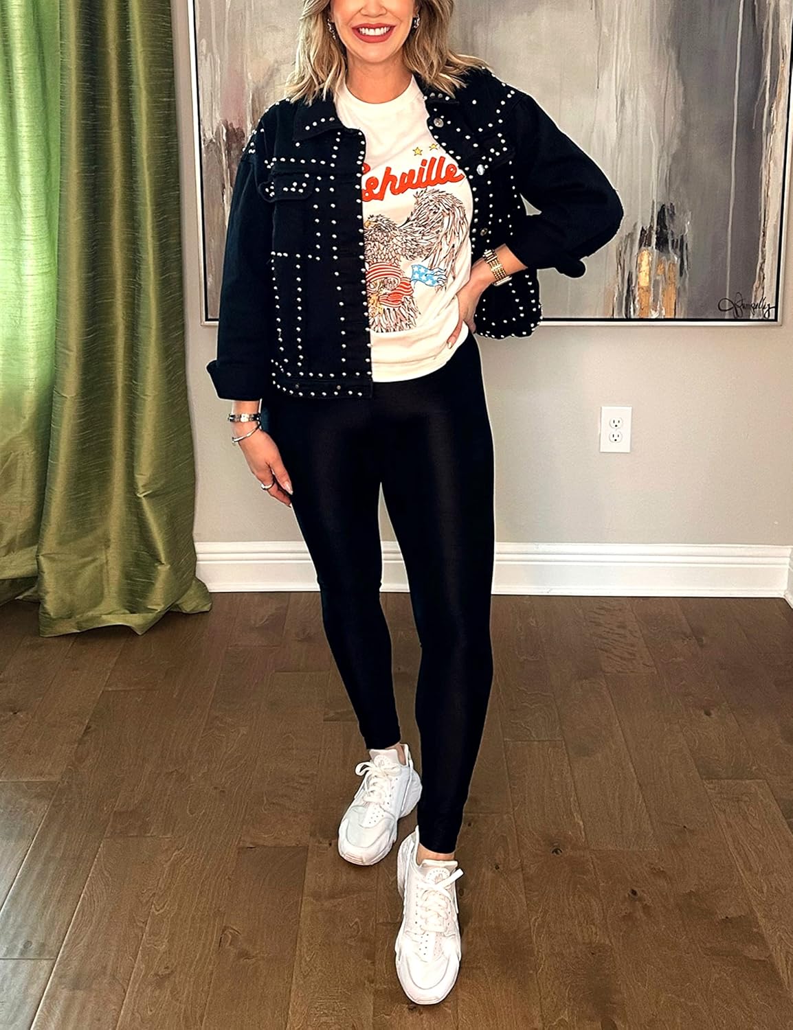 APAFES Women’s Fashion Crop Fringe Denim Jacket Distressed Western Studded Black Trucker Jacket