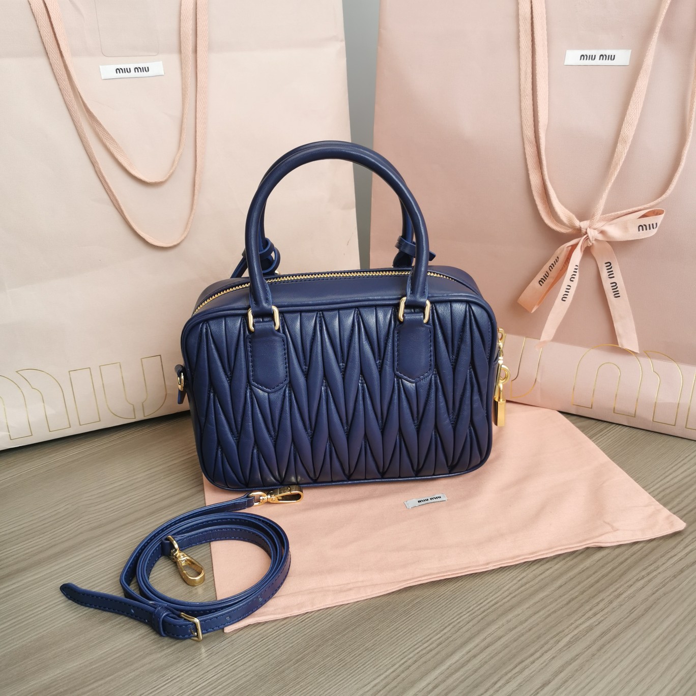 Arcadie leather crossbody bag Miu Miu Blue  in Leather -