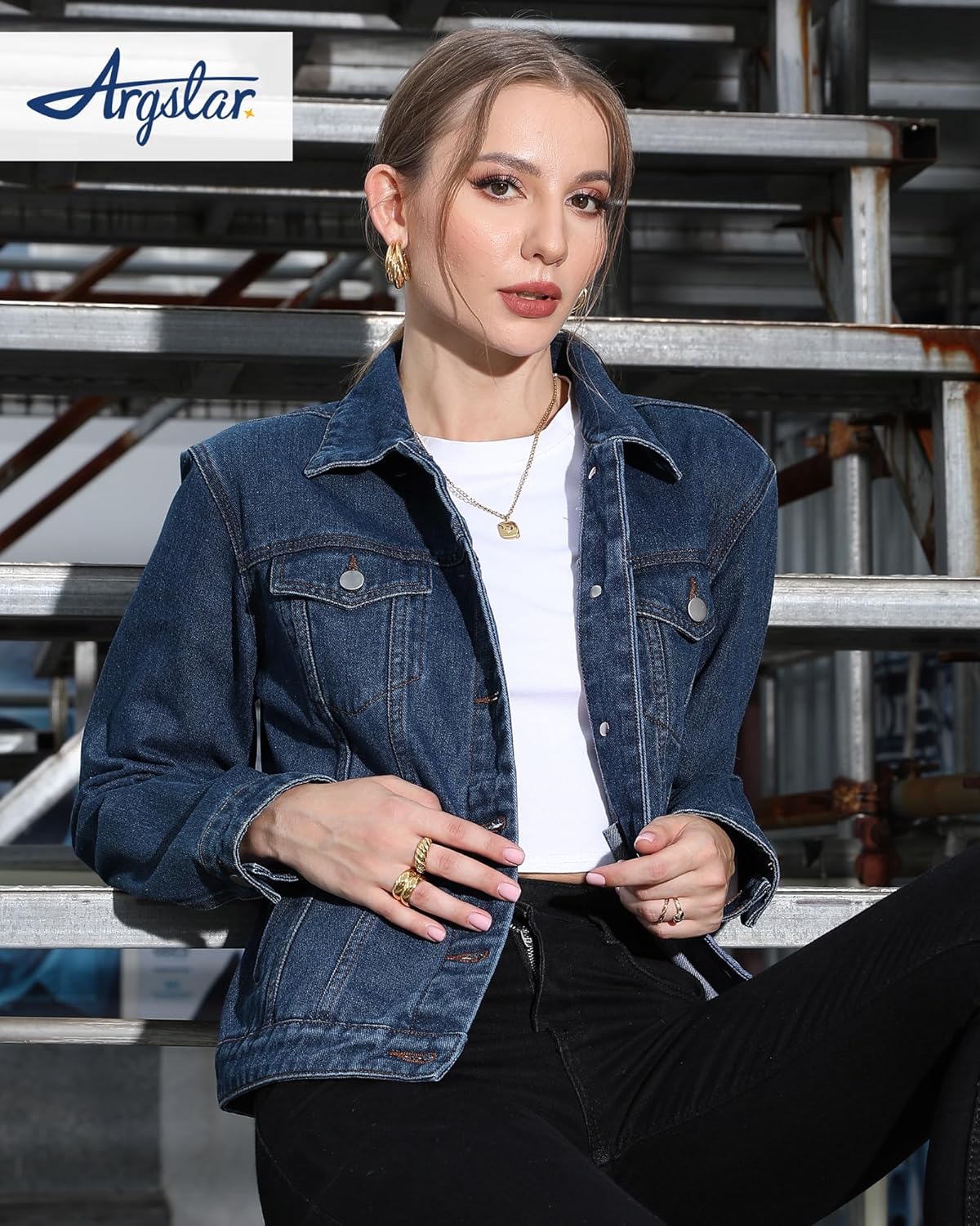 Argstar Denim Jacket for Women Button Up Long Sleeve with Pockets (Available in Inner Pockets)