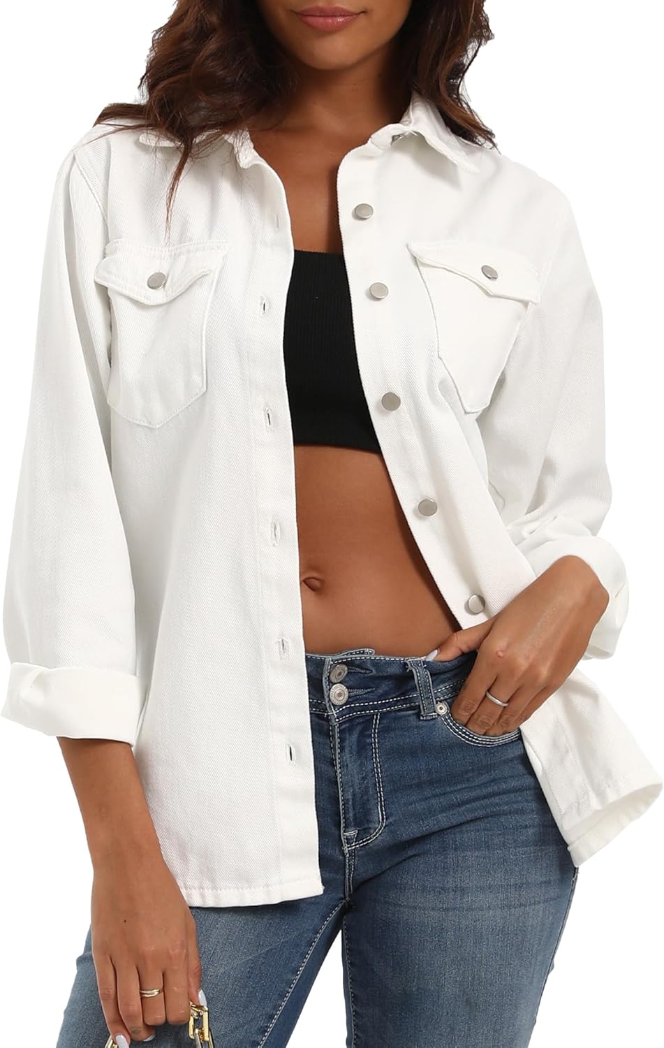 Argstar Denim Jacket for Women Button Up Long Sleeve with Pockets (Available in Inner Pockets)