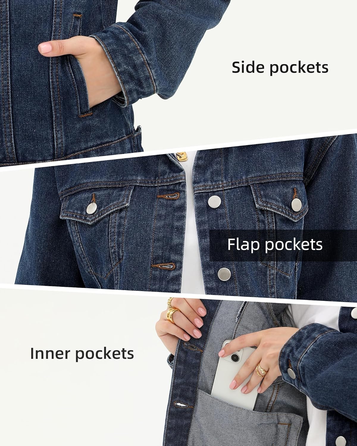 Argstar Denim Jacket for Women Button Up Long Sleeve with Pockets (Available in Inner Pockets)