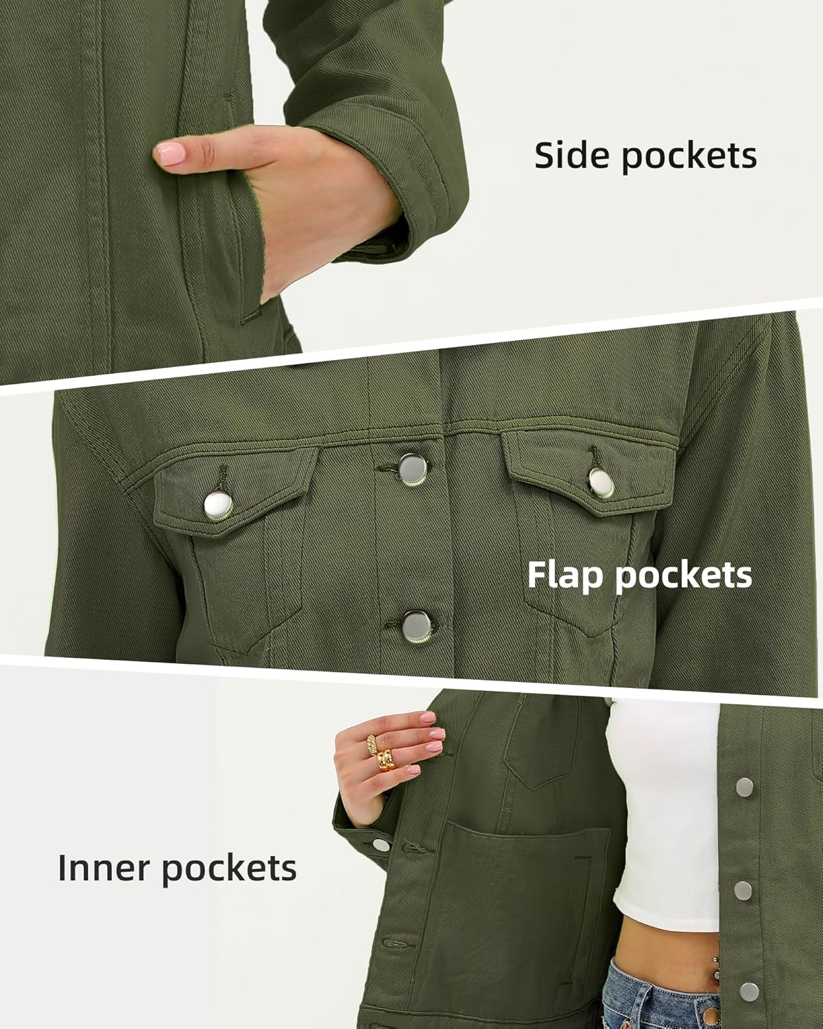 Argstar Denim Jacket for Women Button Up Long Sleeve with Pockets (Available in Inner Pockets)