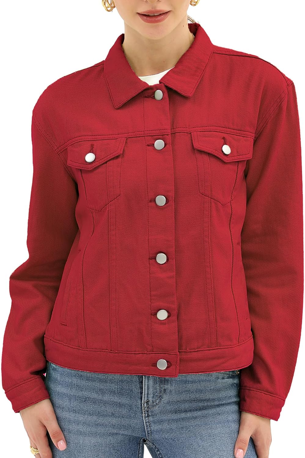 Argstar Denim Jacket for Women Button Up Long Sleeve with Pockets (Available in Inner Pockets)
