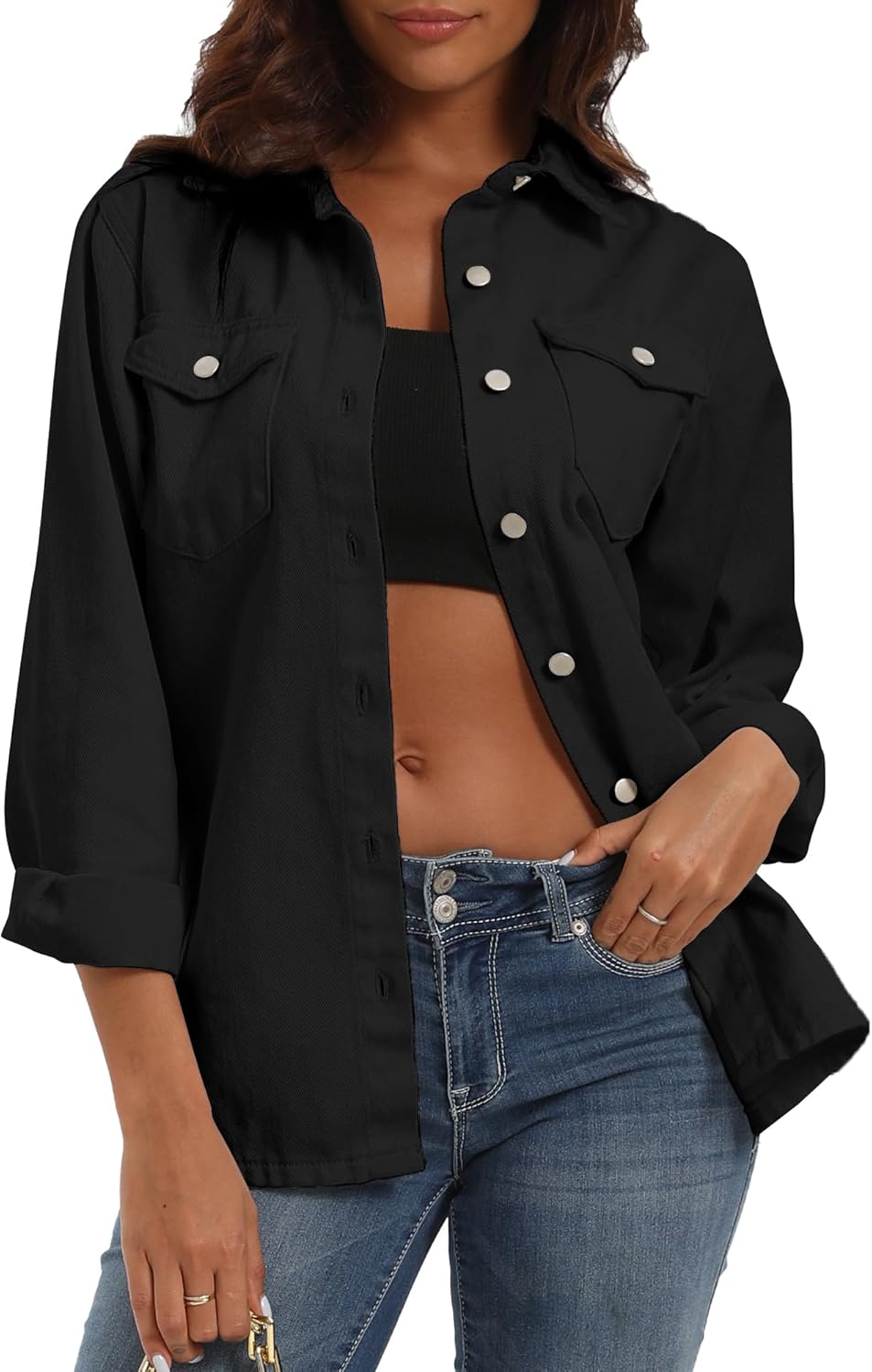 Argstar Denim Jacket for Women Button Up Long Sleeve with Pockets (Available in Inner Pockets)