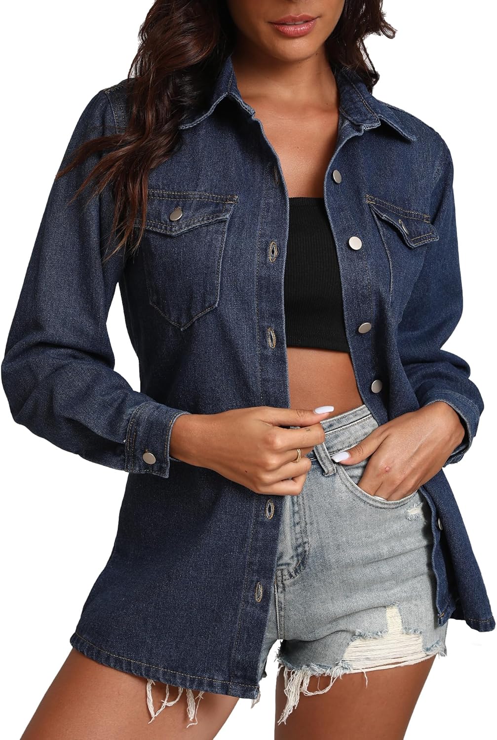 Argstar Denim Jacket for Women Button Up Long Sleeve with Pockets (Available in Inner Pockets)