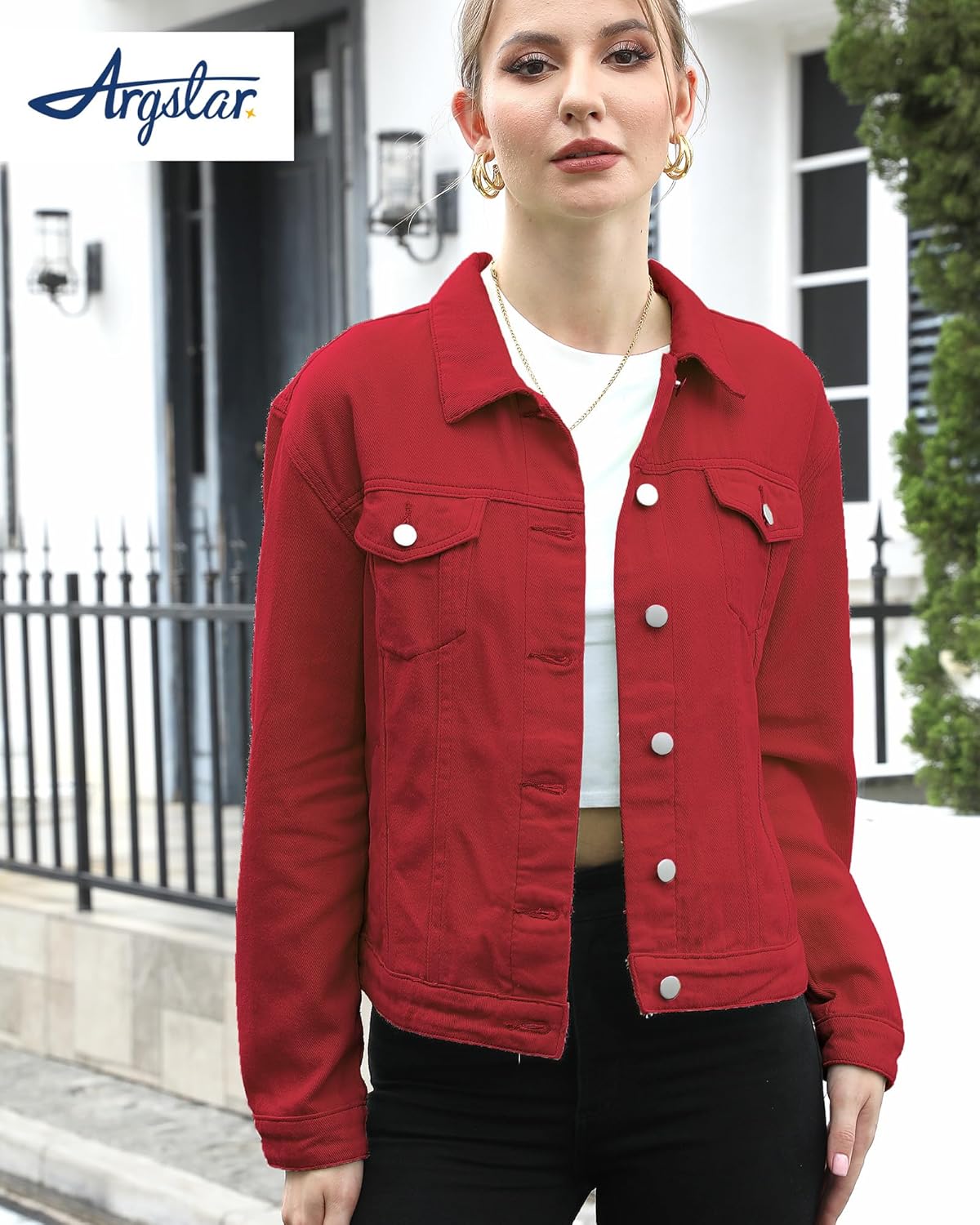 Argstar Denim Jacket for Women Button Up Long Sleeve with Pockets (Available in Inner Pockets)