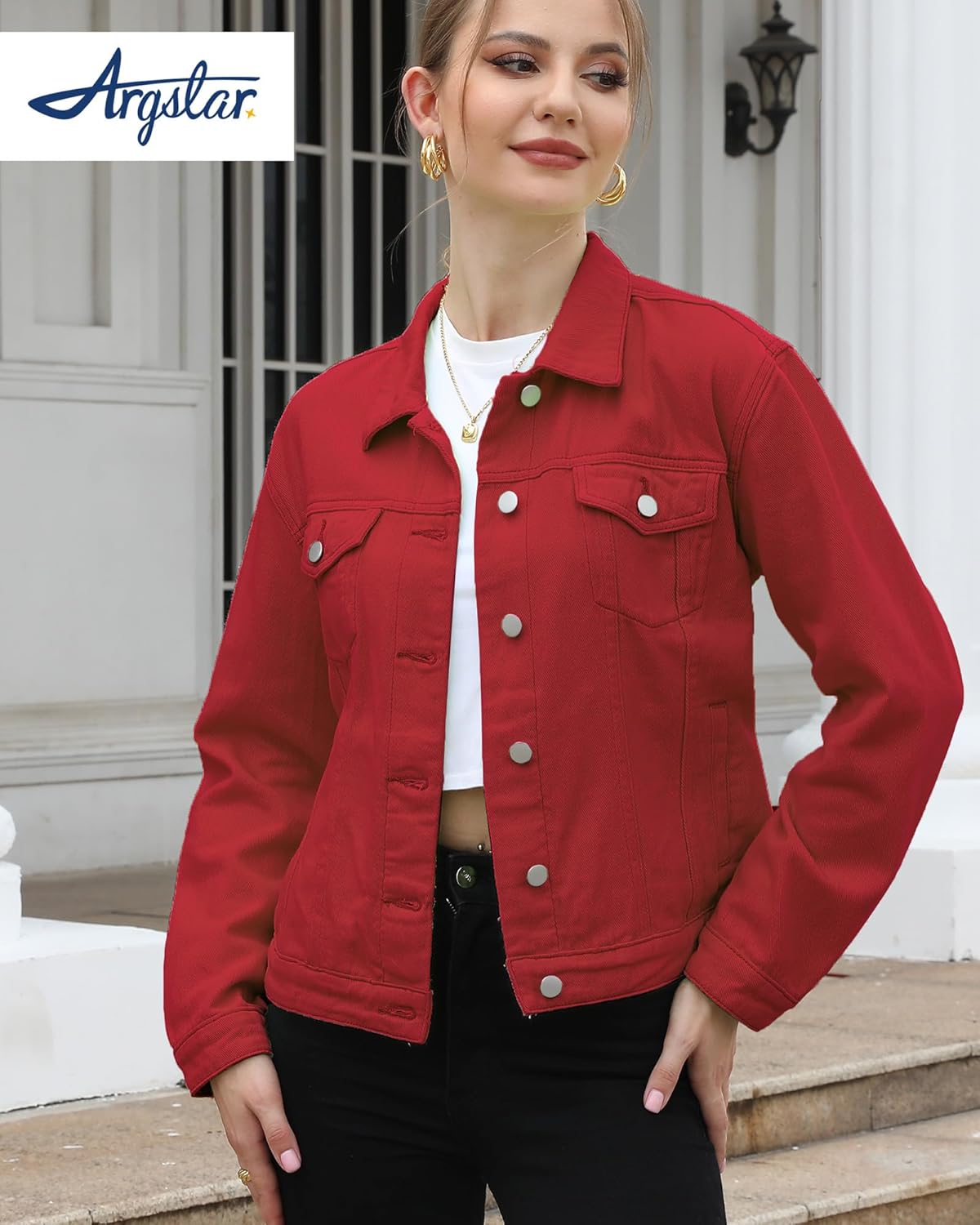 Argstar Denim Jacket for Women Button Up Long Sleeve with Pockets (Available in Inner Pockets)