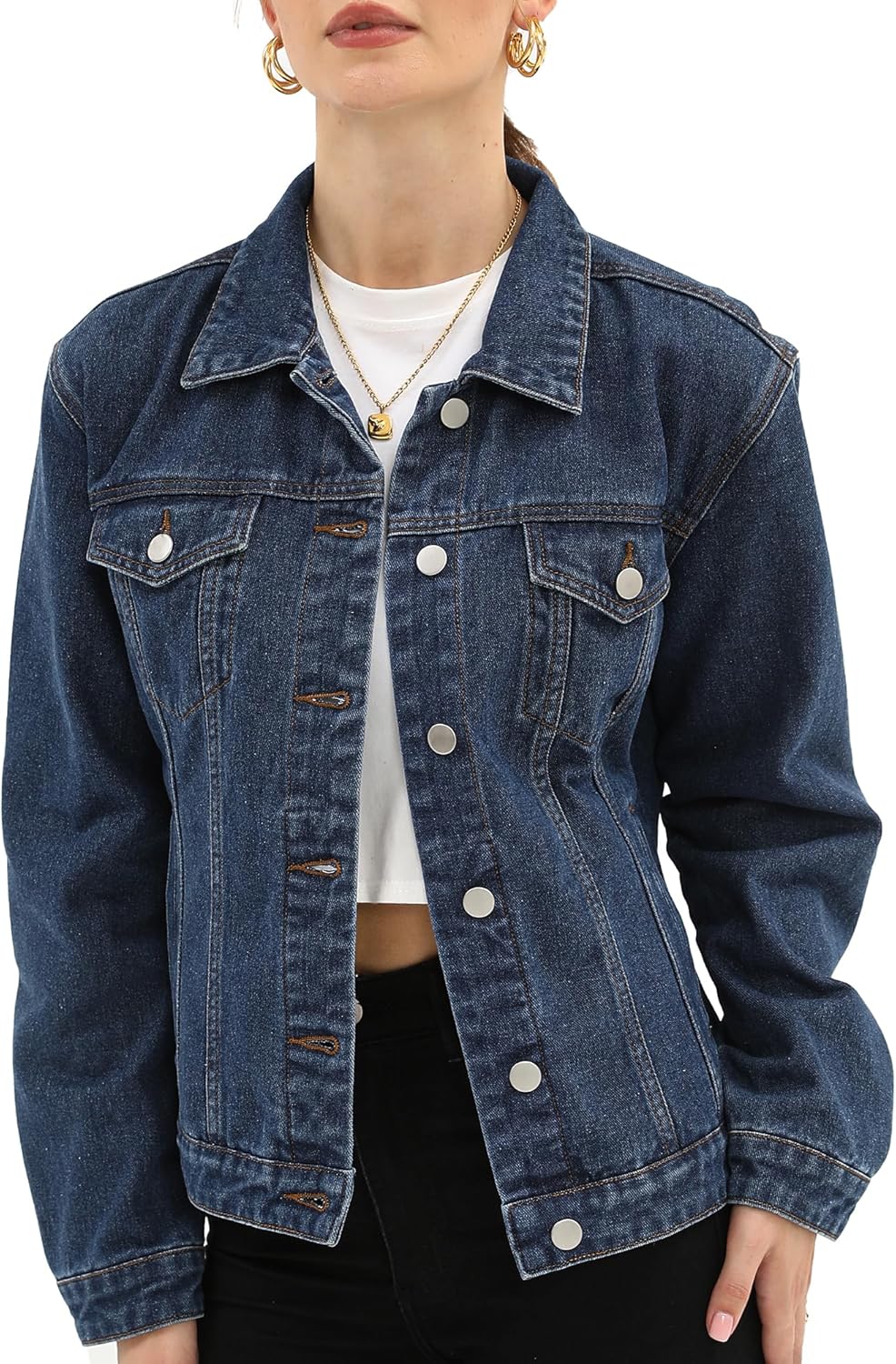 Argstar Denim Jacket for Women Button Up Long Sleeve with Pockets (Available in Inner Pockets)