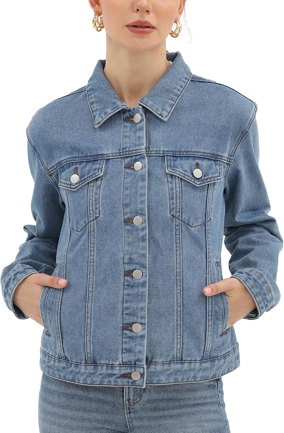 Argstar Denim Jacket for Women Button Up Long Sleeve with Pockets (Available in Inner Pockets)