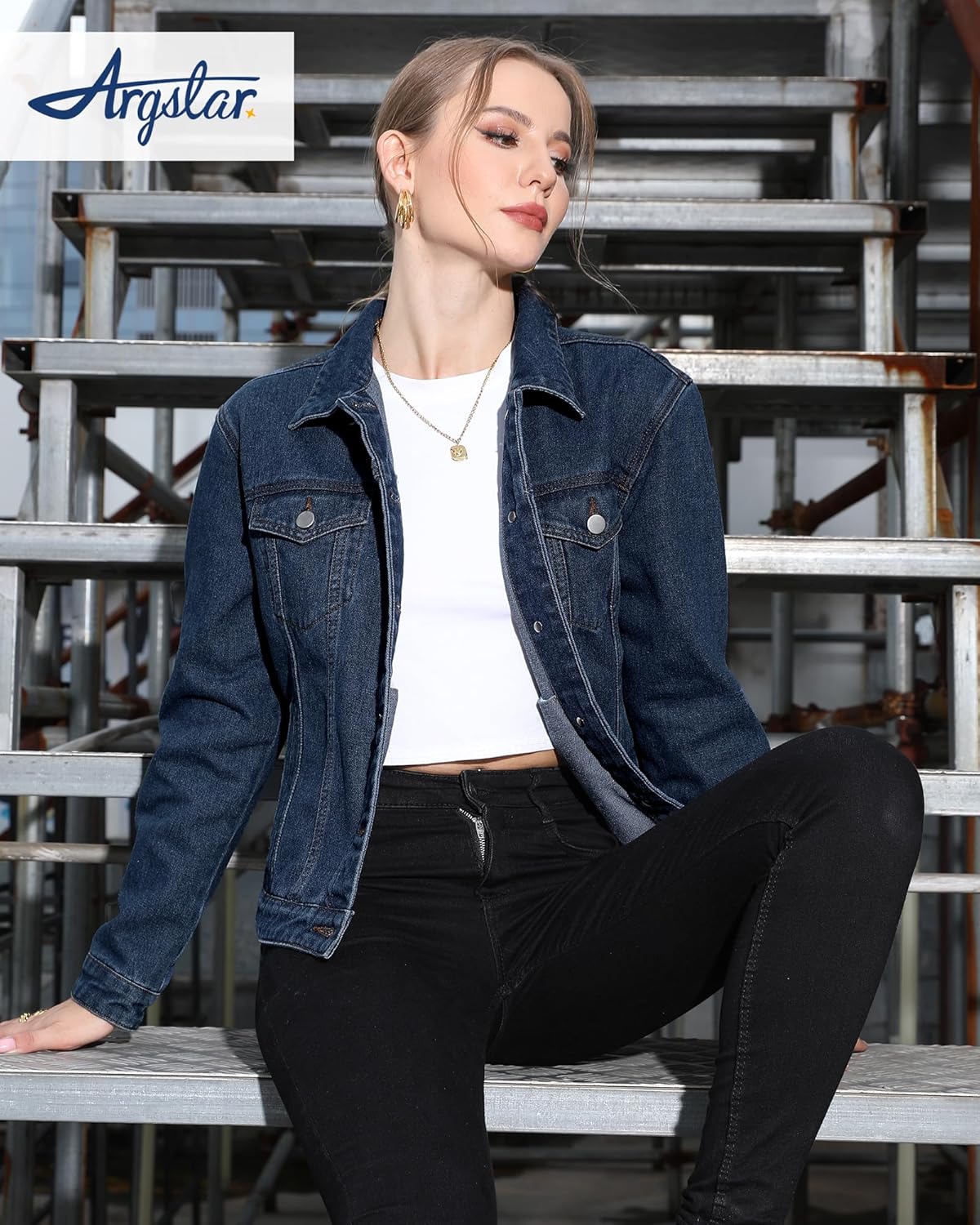 Argstar Denim Jacket for Women Button Up Long Sleeve with Pockets (Available in Inner Pockets)