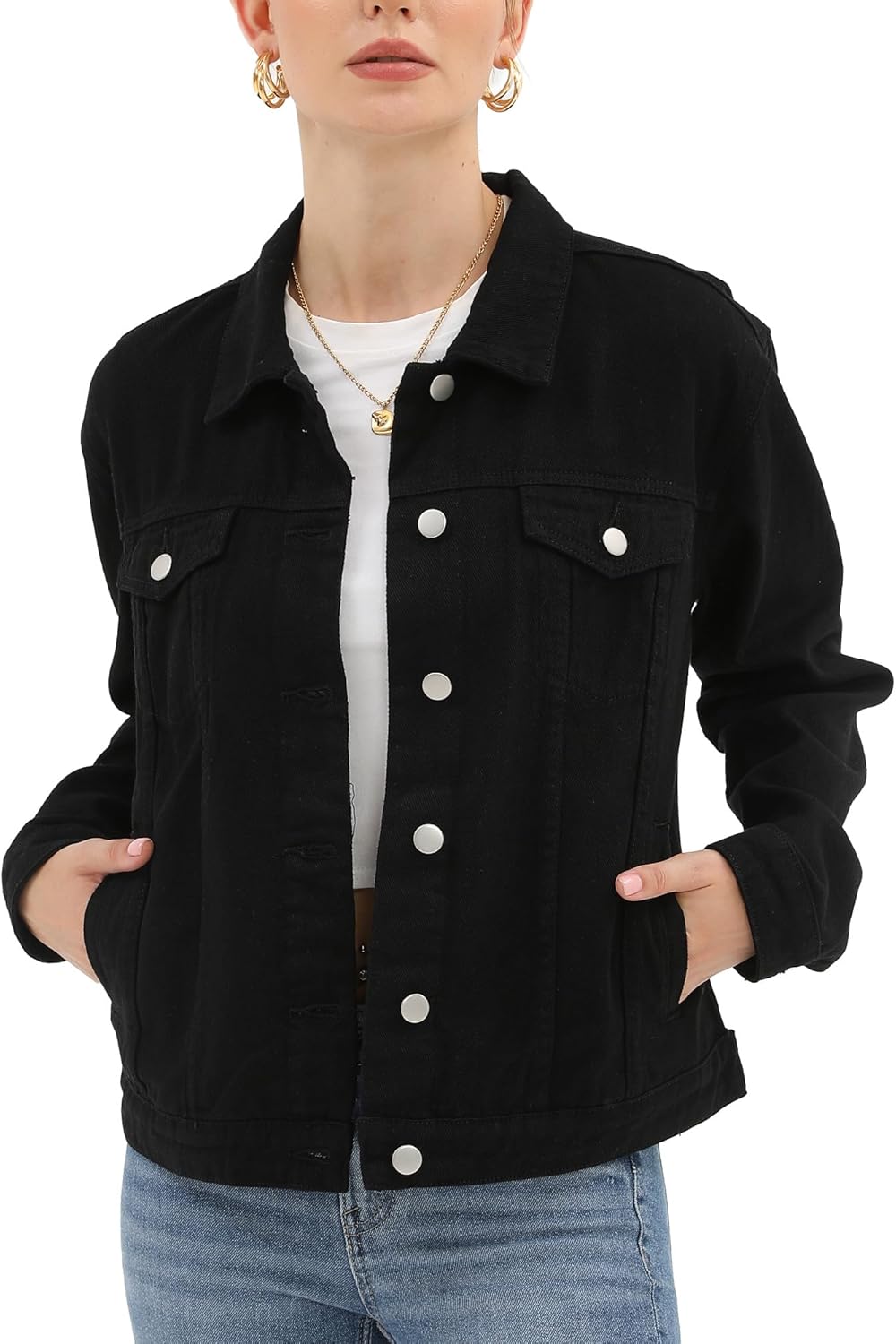 Argstar Denim Jacket for Women Button Up Long Sleeve with Pockets (Available in Inner Pockets)