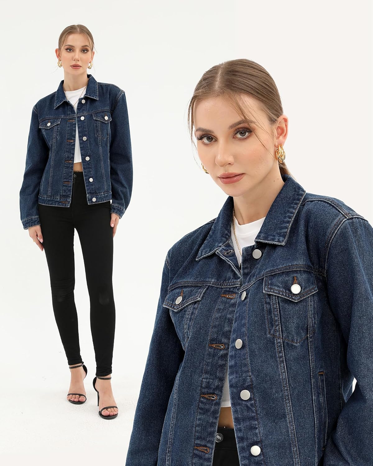 Argstar Denim Jacket for Women Button Up Long Sleeve with Pockets (Available in Inner Pockets)