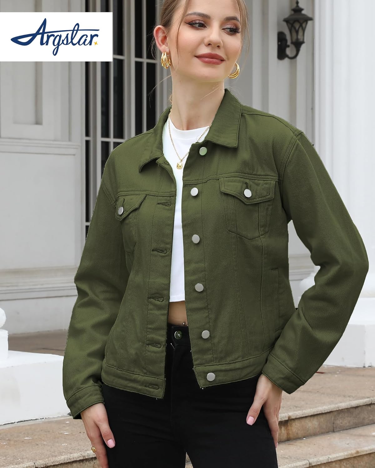 Argstar Denim Jacket for Women Button Up Long Sleeve with Pockets (Available in Inner Pockets)
