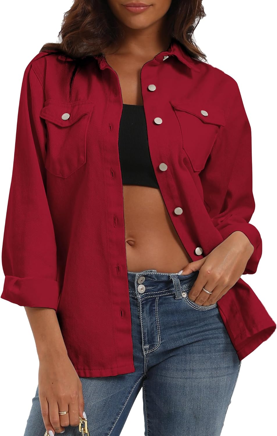 Argstar Denim Jacket for Women Button Up Long Sleeve with Pockets (Available in Inner Pockets)
