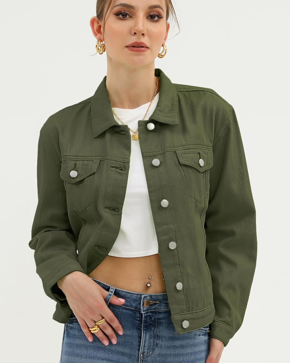 Argstar Denim Jacket for Women Button Up Long Sleeve with Pockets (Available in Inner Pockets)