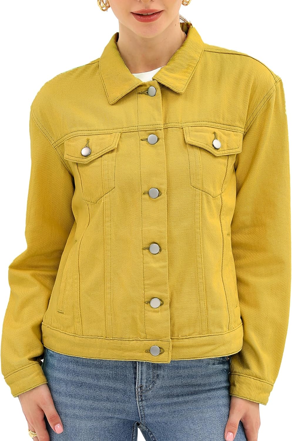 Argstar Denim Jacket for Women Button Up Long Sleeve with Pockets (Available in Inner Pockets)