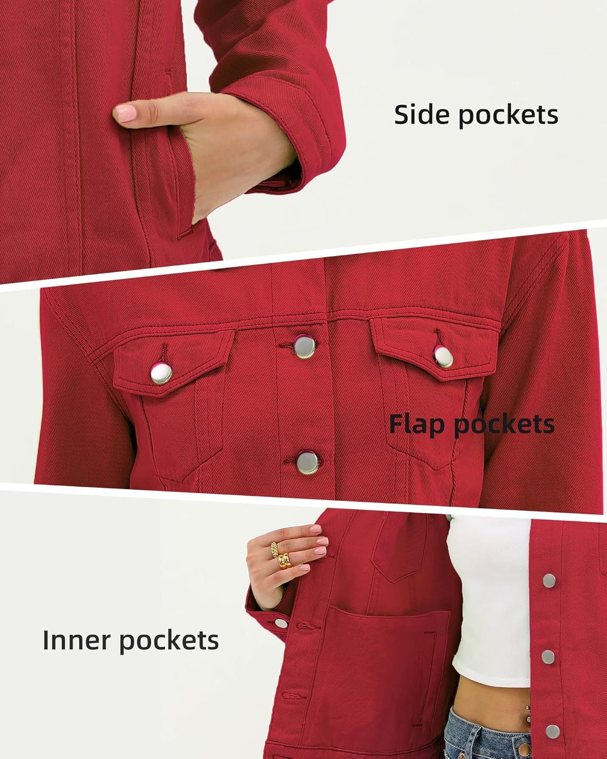 Argstar Denim Jacket for Women Button Up Long Sleeve with Pockets (Available in Inner Pockets)