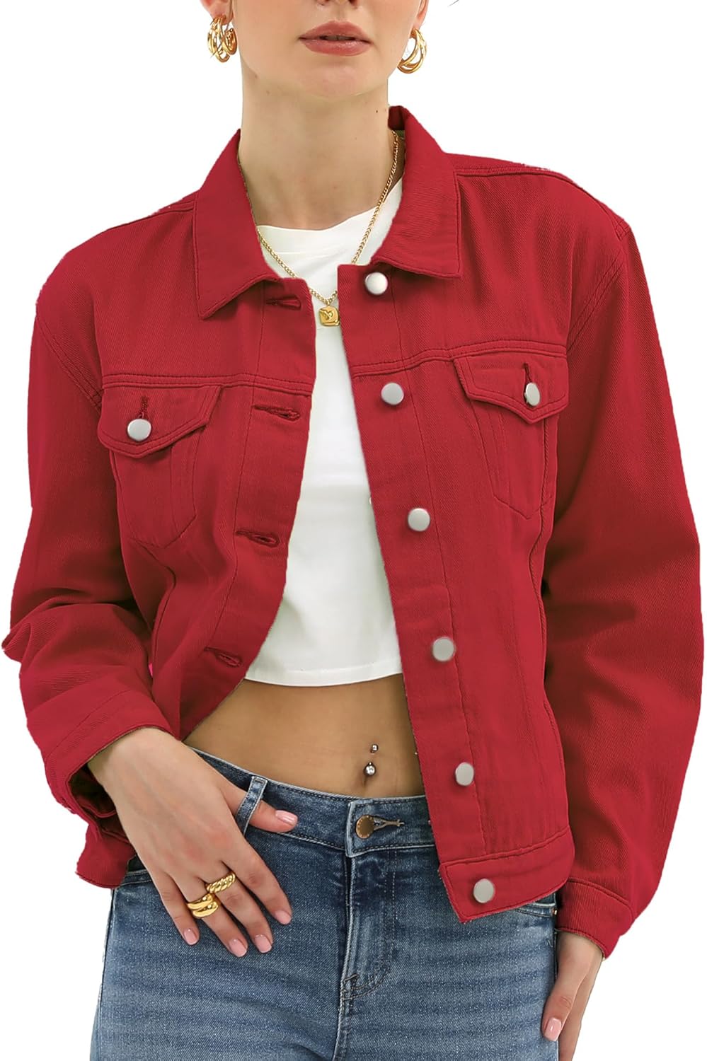 Argstar Denim Jacket for Women Button Up Long Sleeve with Pockets (Available in Inner Pockets)