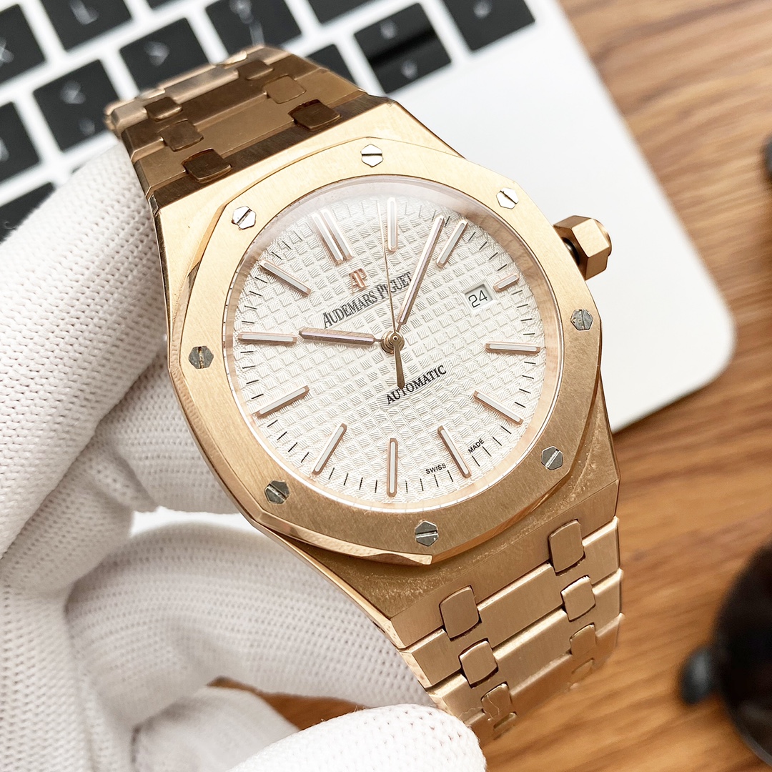 AP Royal Oak Rose Gold - White Tapestry Dial