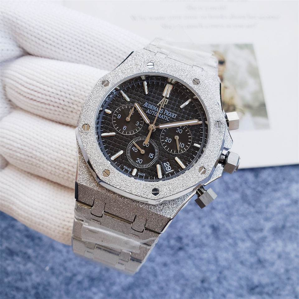 Alternative view of Audemars Piguet Frosted Silver Black Dial Chronograph