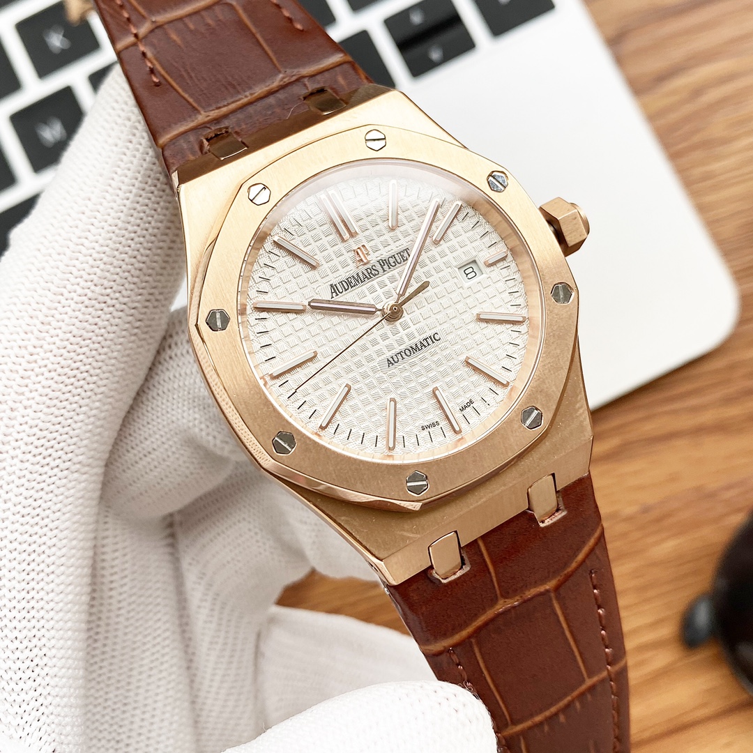 Audemars Piguet Rose Gold Brown Leather - Automatic Watch