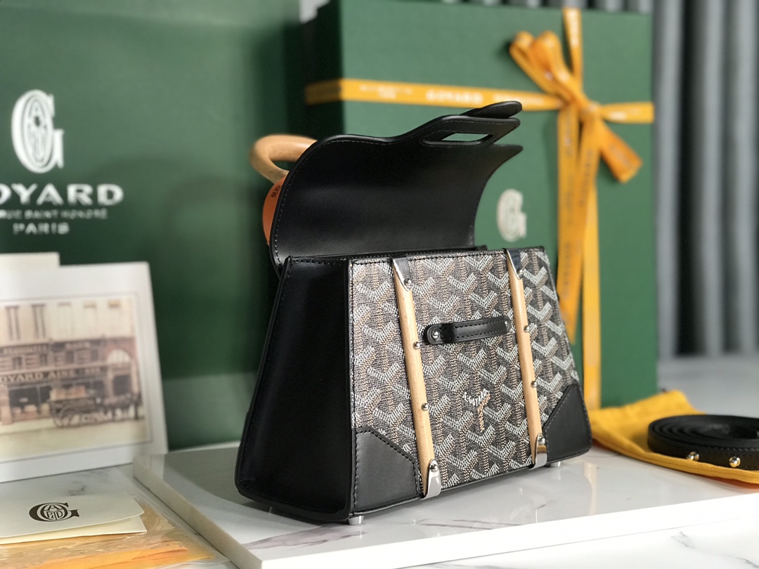 bag Goyard Saigon Handbag Goyardine Wood Trim PM 'BlackMATIGNON  00659