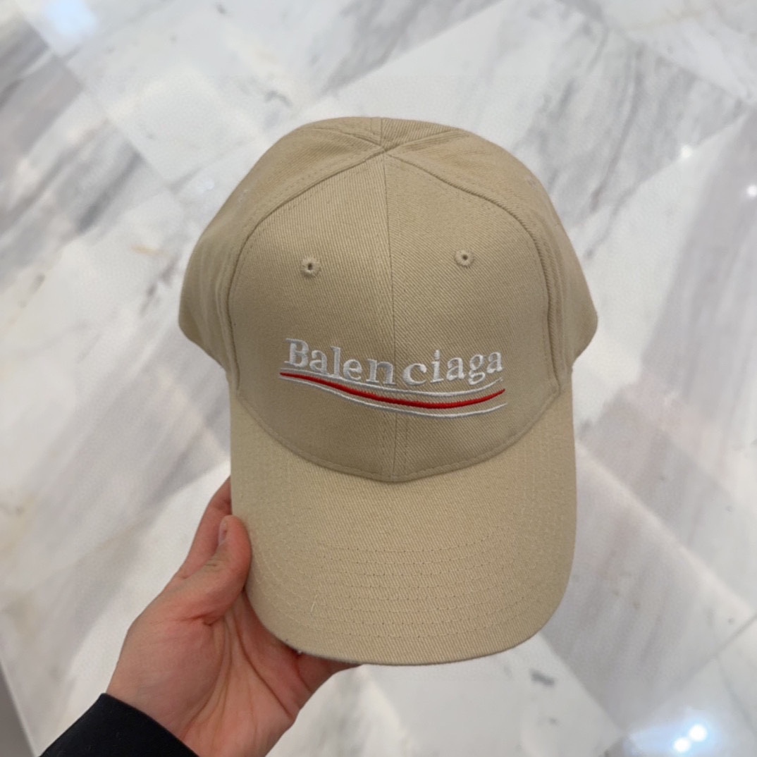 Balenciaga Beige Cap - Balenciaga Beige Logo Baseball Cap - Designer