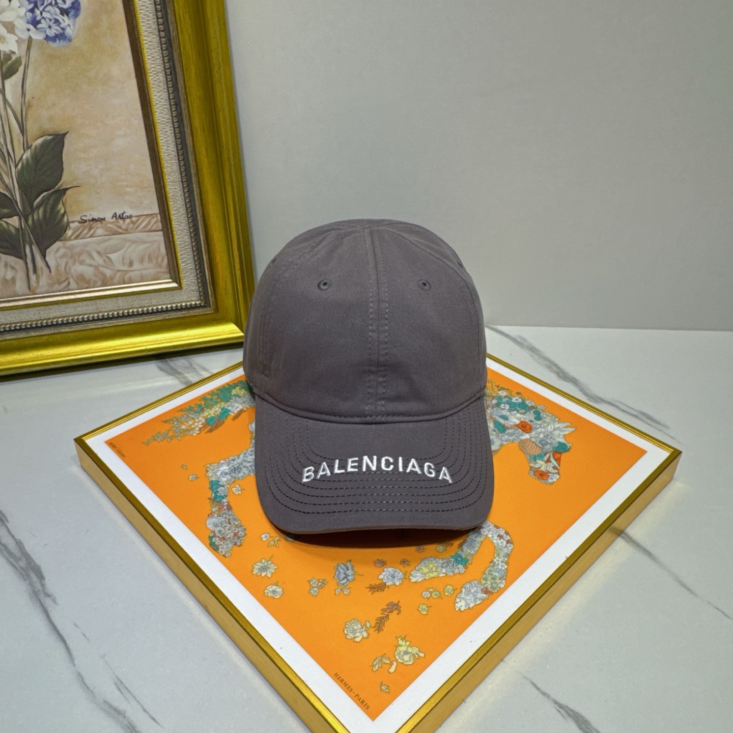 Balenciaga Grey Cotton Baseball Cap - White Logo