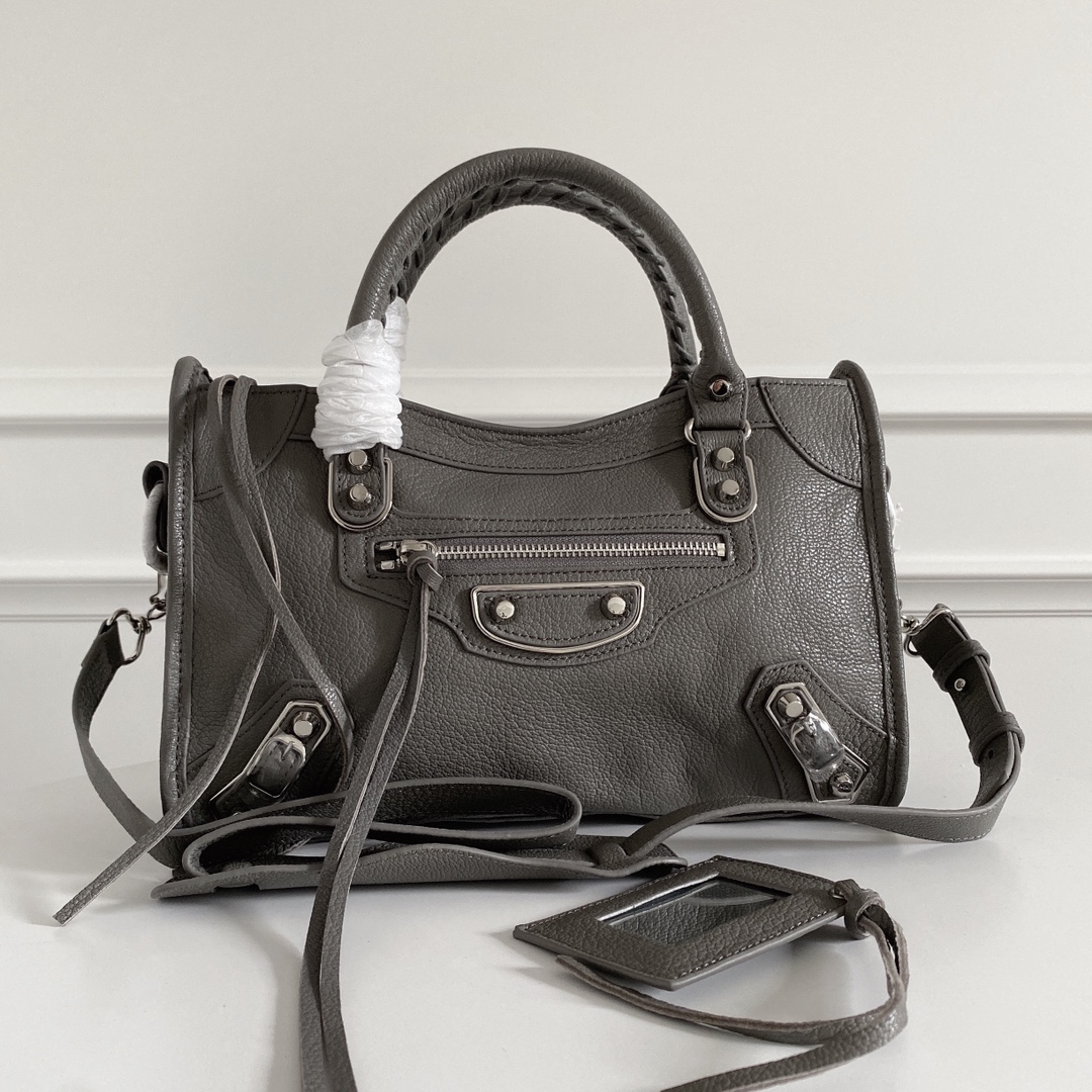 BALENCIAGA Chevre Silver Metallic Edge Hardware Mini GRAY