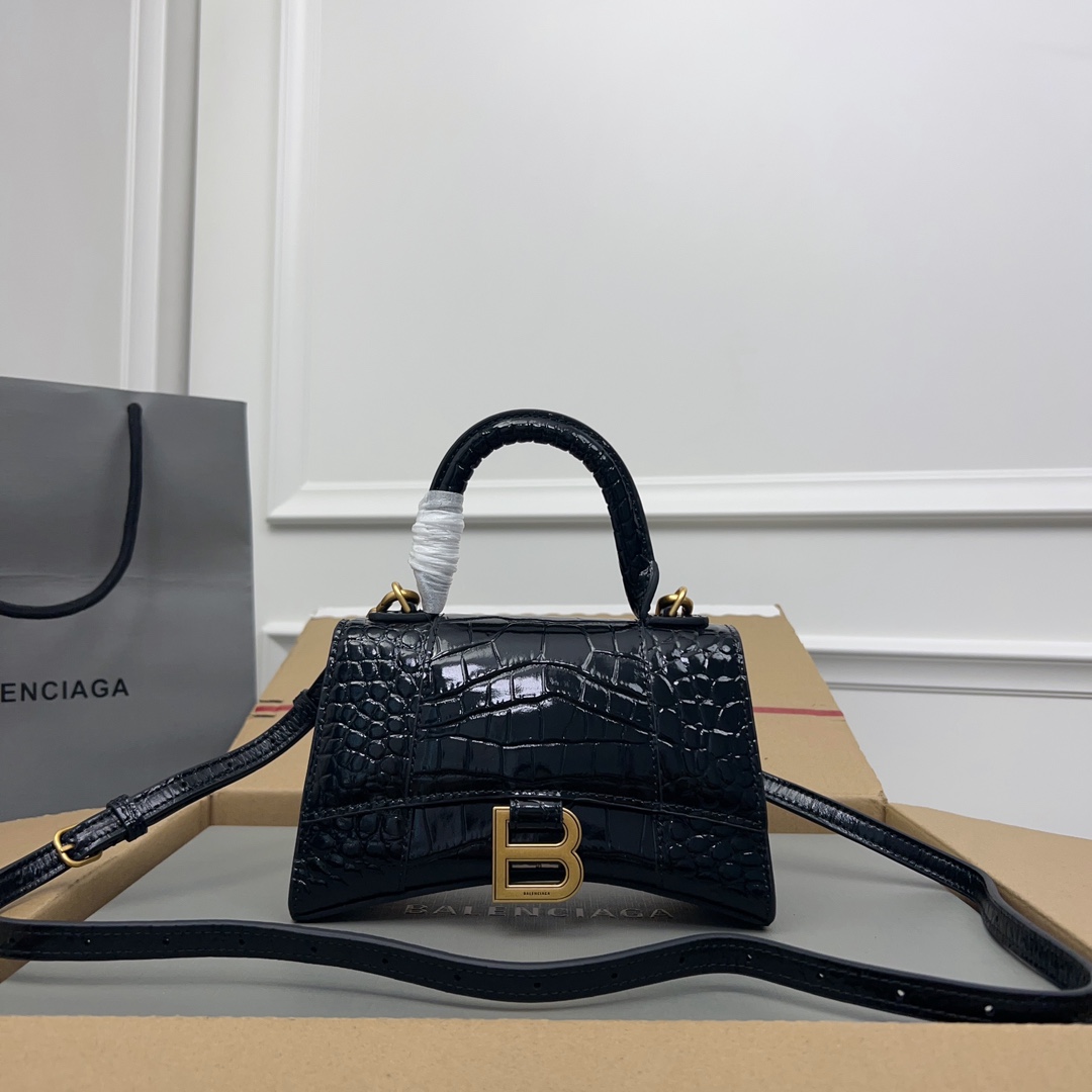 gold Balenciaga Black Croc Mini Bag